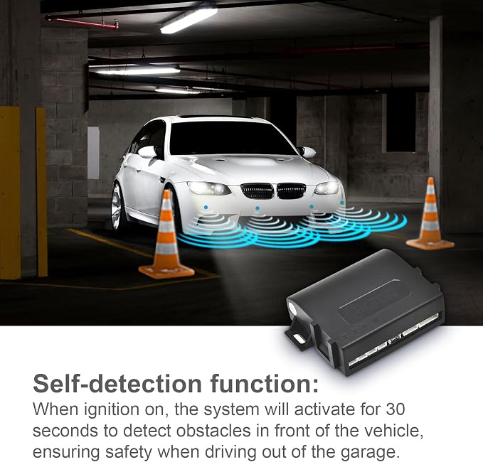 PS01 Car Front Parking Sensor Kit with Display,4 58KHz OE Standard Sensors,Radio Mute & Bull-bar Recognition Function,Detection Distance(13~39 inch)