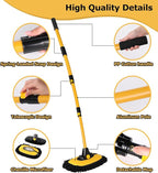 56.7" Car Wash Brush Mop Kit Mitt Sponge with Long Handle Car Cleaning Supplies Kit Tools Car Washing Duster Exterior Scratch Free, Chenille Replacement Head Extension Pole