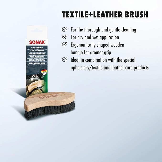 Textile & Leather Brush | Professional Interior Cleaning Brush for Fabric Upholstery Alcantara & Leather Surfaces | Durable, Ergonomic Car Detailing Tool | 416741