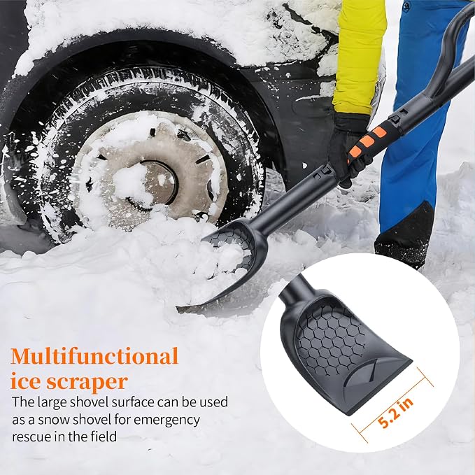 3-in-1 Ice Scraper for Car Windshield,25.8 inch Emergency Snow Shovel with 5.2inch Shovel Blade,Detachable Snow Scrapers with Ergonomic Soft Foam Grip for Cars, Trucks, SUVs, Vehicle(Orange)