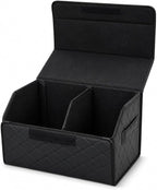 1Pack Leather Trunk Organizer for SUV & Sedans - Extra Large Foldable Car Storage Box with Lid, Adjustable Removable Dividers and Carry Handle, Collapsible Auto Cargo Organizer Black (1)