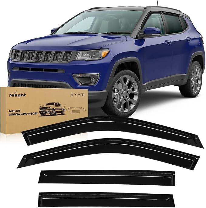 Window Rain Guards for Jeep Compass 2017 2018 2019 2020 2021 2022 2023 2024, Window Wind Deflectors Vent Visors, Tape on-4PCS