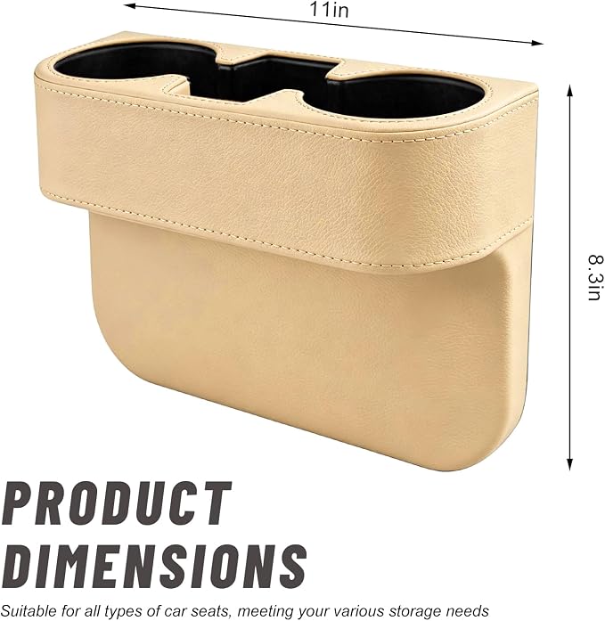 Car Seat Gap Filler Organizer, PU Leather Auto Front Seat Organizer Console Side Filler w/Cup Holder, Multifunctional Bottle Phone Holder Crevice Fillers for Most Car (Beige)