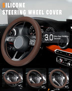 Car Steering Wheel Cover, Thin Anti-Skid Silicone Steering Wheel Cover for Men & Women, Universal Automotive Interior Accessories for Most Cars (Brown)