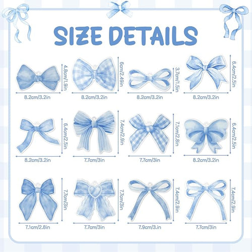 12Pcs Blue Coquette Bow Air Freshener Hanging, Light Blue Aesthetic Diffuser Ornaments Refresh Air Fragrant Pendant, Car Interior with Essential Oils Gift Set Long-Lasting for Car Accessories