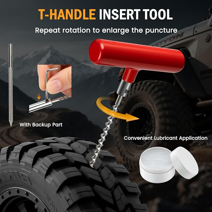 Heavy Duty Tire Plug Kit - 98pcs All-in-One Universal Tire Repair Kit for Tubeless Flats, Emergency Tire Patch Kit for Car, Truck, SUV, ATV, Motorcycle, Trailer & RV