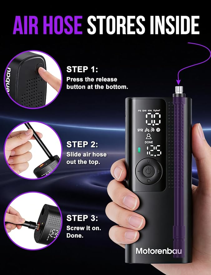Tire Inflator Portable Air Compressor-150PSI Cordless Air Pump for Car Tires with Digital Pressure Gauge, LED Light, Fast Inflation & Auto Shutoff, Tire Pump for Cars Motorcycles Bikes Ball