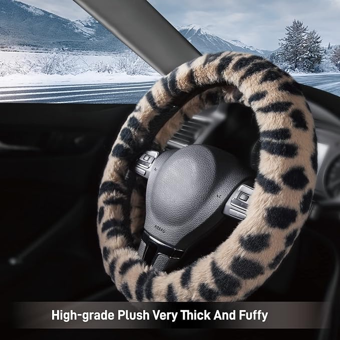 Steering Wheel Cover, Fluffy Car Wheel Covers for Women/Girls/Ladies，Soft Wool Fur Steering Wheel Protector, Universal 14 1/2 inches to 15 inches - White