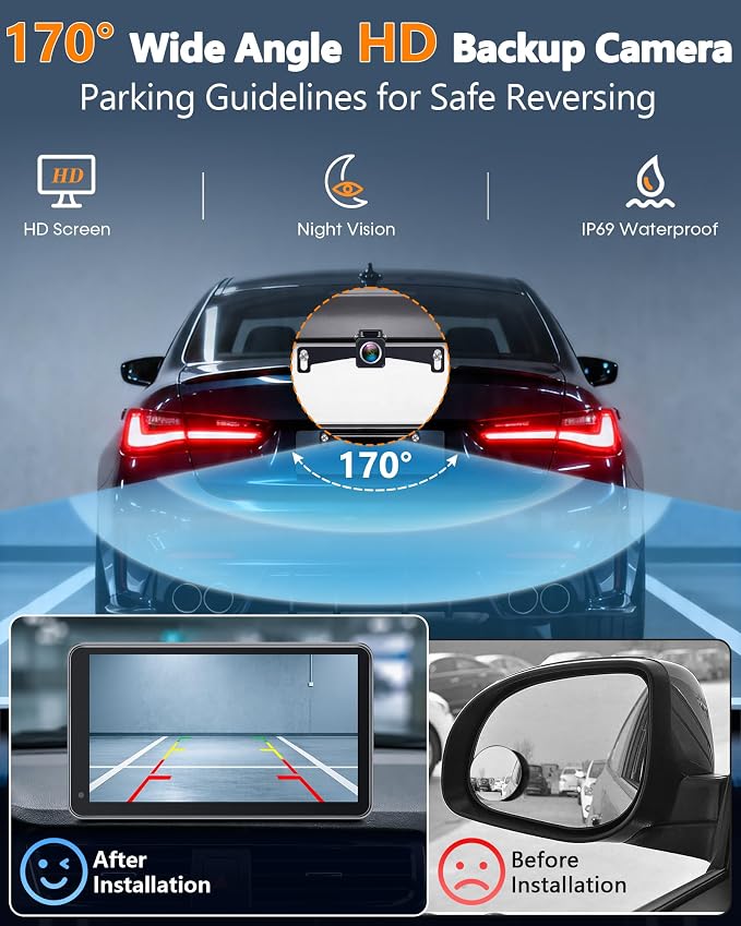 Portable Carplay Screen with Backup Camera - Plug-Play 7-inch HD 1080P Car Touchscreen Supports Both Apple CarPlay & Android Auto - No Dashboard Removal, GPS Navigation, Voice Control, Bluetooth