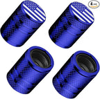 Tire Valve Stem Caps - (4 Pack) American Flag Metal Air Caps with Plastic Liner, Durable, Corrosion Resistant and Leak-Proof, Universal Fit for Cars, Trucks, Motorcycles, and Bikes - Blue