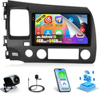 4+64G Android 15 Radio for Honda Civic 2006-2011, 9" Touchscreen for Civic Car Stereo, Wireless CarPlay/Android Auto, 5GHz WiFi, Bluetooth 5.0, EQ, GPS Navigation, 1280 * 720, Backup Camera