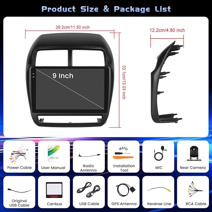 4G+64G Android 15 Radio for Mitsubishi Outlander Sport RVR ASX 2019-2021 Wireless CarPlay, 10'' Incell Full Touchscreen Stereo Android Auto Bluetooth 5G WiFi EQ FM RDS GPS WiFi SWC AHD Backup Camera