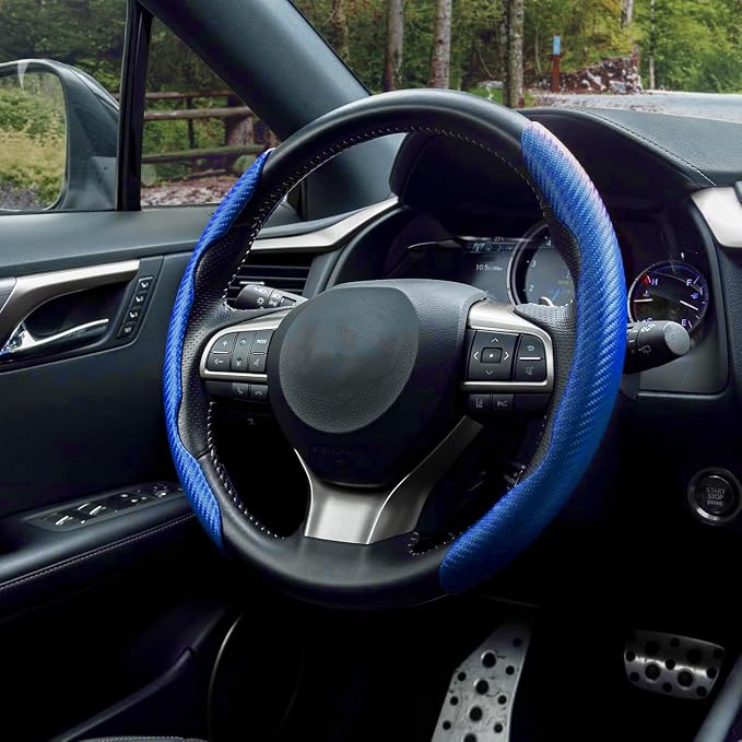 2pcs Carbon Fiber Anti-Skid Steering Wheel Cover, Waterproof & Segmented Butterfly Design, Universal 99% Vehicle Wheel Cover Protector, Car Interior Accessories (Blue-2pcs)
