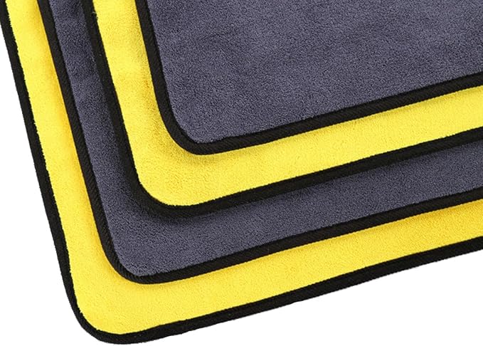 Ultrasoft, Large, Thick and Quick Drying Car Microfiber Cleaning Towel 800GSM Polishing Waxing Auto Detailing Towel Cloth (6pack,16 x 16inches) (Grey-Yellow)