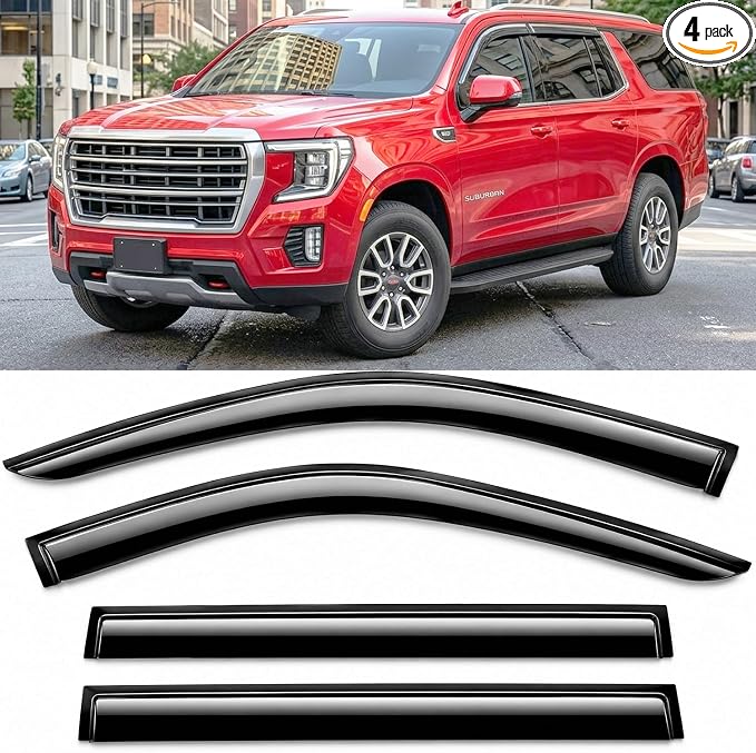 2021-2026 Tape-On Rain Guards for Chevrolet Suburban (Chevy) & for GMC Yukon XL Side Window Visor Deflectors Extra Thick Vent Shades 2022 2023 2024 2025