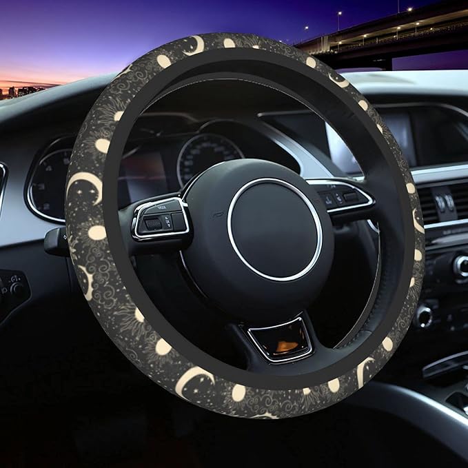 Sun and Moon Steering Wheel Covers Non Slip Neoprene Space Wheel Protector Universal 15 inch for Men Women