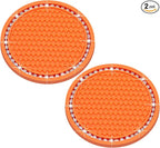 2PCS Bling Cup Holder Coaster, 2.75 Inch Auto Car Cup Holder Insert Coasters, Soft Silicone Anti-Slip Shockproof, Universal Vehicle Interior Accessories for Women Girls (Orange & White)