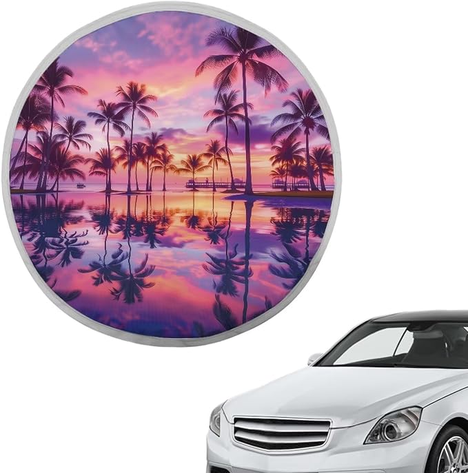Sunset Palm Tree Steering Wheel Sunshade Car Interior Protector Sun Shade for UV Protection Removable Auto Accessories Easy Installation Universal Vehicle Accessories