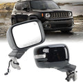 Passenger Side Mirror Compatible with Jeep Renegade 2015-2023 with Temperature Sensor Power Glass Heated with Turn Signal Blind Spot Manual Folding Bright Black Right Door Mirrors (7＋3 Pins)