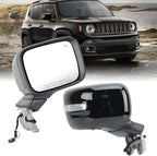 Passenger Side Mirror Compatible with Jeep Renegade 2015-2023 with Temperature Sensor Power Glass Heated with Turn Signal Blind Spot Manual Folding Bright Black Right Door Mirrors (7＋3 Pins)