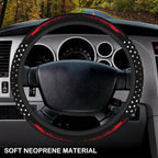 Red Black American Flag Elastic Steering Wheel Cover, Non-Slip Breathable Neoprene Steering Wheel Covers, Men Car Accessories, Universal 15 Inch Fit Auto, Suvs, Truck