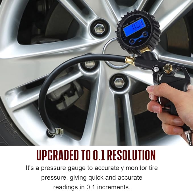 Heavy Duty Compressor Accessory Kit - Digital Tire Pressure Gauge with Inflator, Blow Gun and Hose Fittings, 1/4" NPT Air Tool Kit