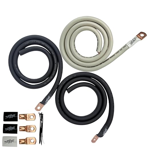 Sky High Car Audio 1/0 Gauge OFC Big 3 Upgrade Kit, Oxygen Free Copper Power Ground Wire Kit, Battery Cable & Alternator Wiring (White/Black)