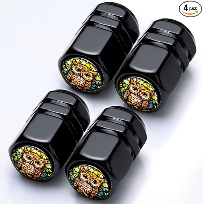 4Pack Owl Car Tire Valve Stem Caps Aluminum Valve Stem Covers Air Cap | Corrosion Resistant Car Valve Cap for Auto SUV Bike Motorcycle Valve Decor Owls Car Accessories Gifts