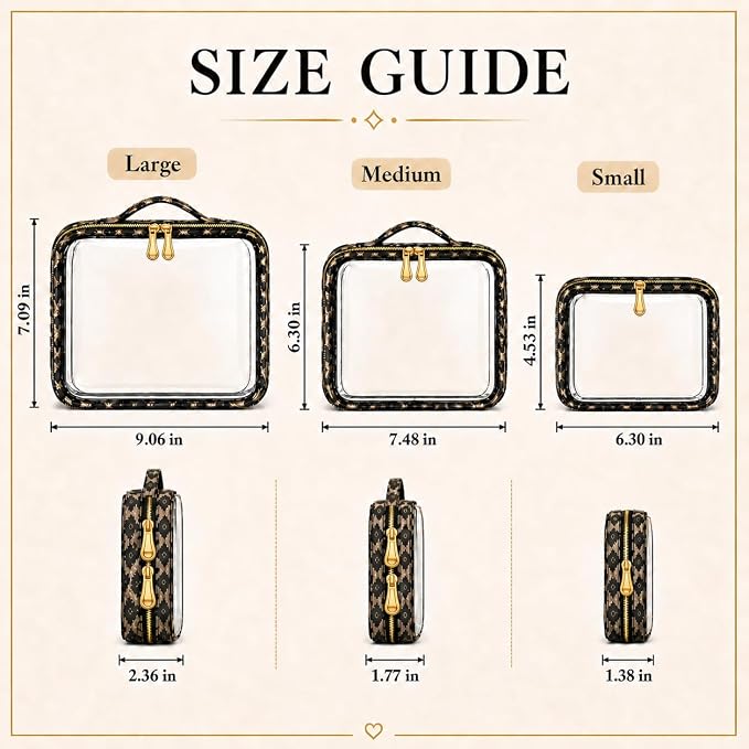 Clear Makeup Bags with Zipper, TSA Approved Travel Toiletry Bag,Clear Cosmetic Bag, Waterproof Make Up Bag for Women