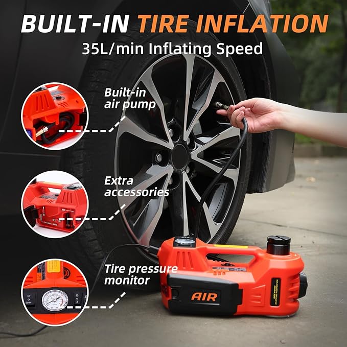 Electric Car Jack Kit 5 Ton 12V Electric Jack for Car with Impact Wrench and Tire Inflator Pump for SUV Sedan Truck Change Tires Garage Repair