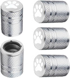 Tire Valve Stem Caps - (5 Pack) Metal Air Caps with Plastic Liner, Corrosion Resistant, Leak-Proof, Dog Cat Paw Universal Stem Covers for Cars Trucks Motorcycles and Bikes - Silver