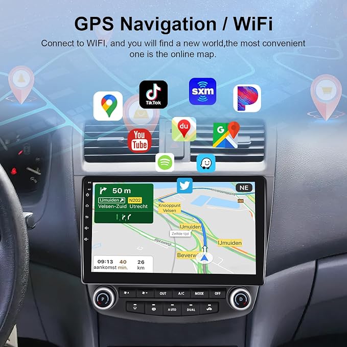 4Core 2G+64G Android 15 Car Stereo for Honda Accord 2003-2007, 5G-WiFi Car Radio Wireless Carplay Android Auto 10.1'' Touchscreen GPS Mirror Link Bluetooth FM/RDS SWC Backup Camera Microphone