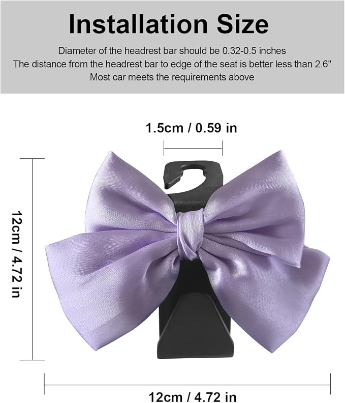 2 Pack Car Purse Holder for Handbags and Bags, Headrest Back Seat Hooks for Cars, Car Bag Hanger for Groceries, Coats, Umbrellas and Daily Essentials, Bow-Shaped Car Interior Organizer (Taro purple)