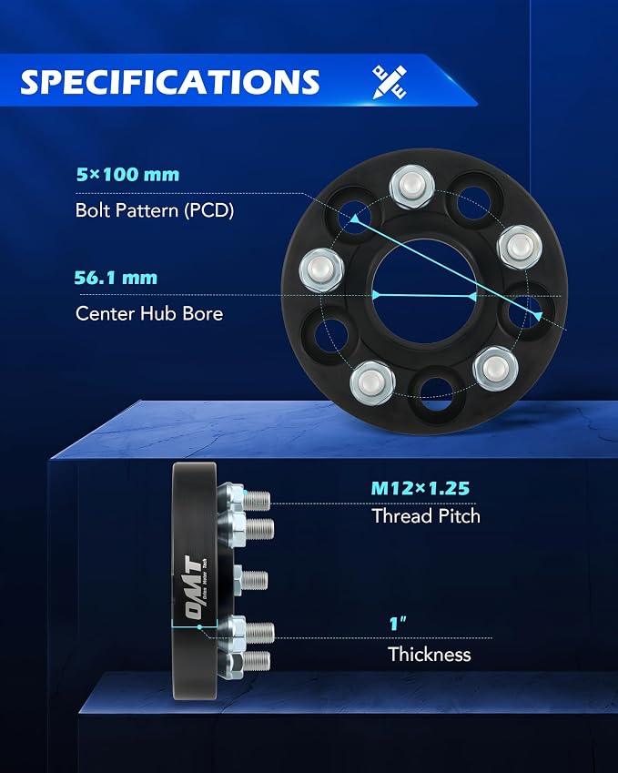 5x100 Wheel Spacers, 1 inch Wheel Adapters with Studs Compatible with Subaru Outback Forester Impreza Crosstrek Scion FR-S More, 25mm Spacer Kit, Set of 4