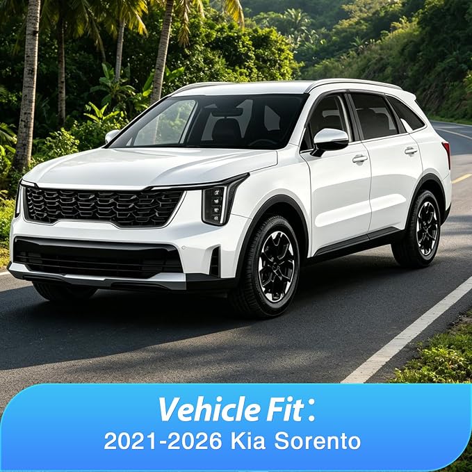 Tape-On Rain Guards for Kia Sorento 2021-2026, Dark Smoke Tinted Out-Channel Window Visors, Vent Deflectors for Fresh Air, Rain & Wind Protection, 4PCS