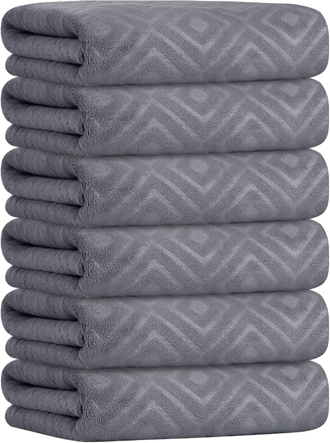 Bath Towel, Microfiber Bath Towels Set 6 Pack (30" x 60") - Large Size, Extra Absorbent, Quick Drying, Grey Diamond Embossed