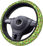 Cute Green Frog Steering Wheel Cover for Women,Universal Auto Steering Wheel 14-15 Inch Car Interior Accessories with 2PCS Car Coasters,Suitable for Men and Women
