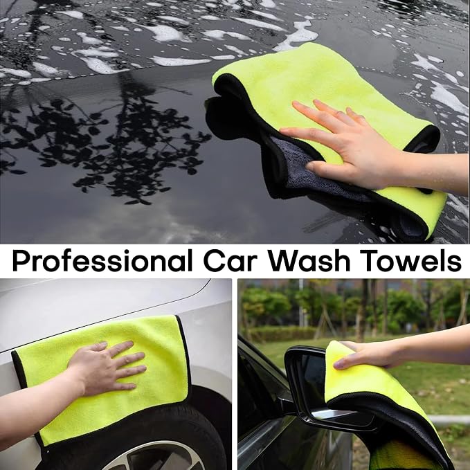 3PCS Car Microfiber Towels, 23.62"×11.81" Lint-Free Microfiber Towels for Cars Wash Drying, Super Absorbent Cleaning Cloths, Reusable Washing & Detailing Towel, Car Cleaning Supplies (Yellow)