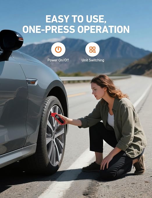 Digital Tire Pressure Gauge 3-300PSI Calibrated to ANSI B40.7 Grade 2A (0.5%), Backlight and Flashlight, Presta Valve Adaptor Included, 4 Units, AAA Batteries, Red