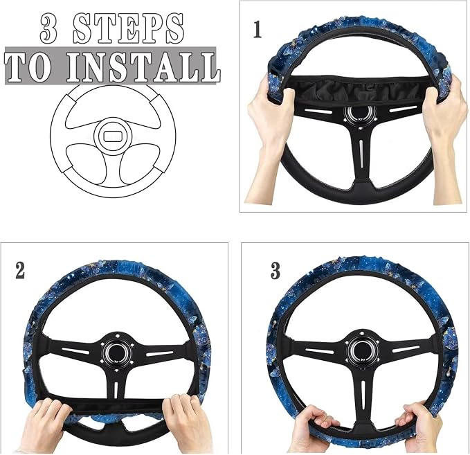 Steering Wheel Cover for Most Cars Universal Fit 14 to 15 inch | Blue Butterfly, Anti-slip Steering Wheel Protector, No Smell Fashion, Easy Install