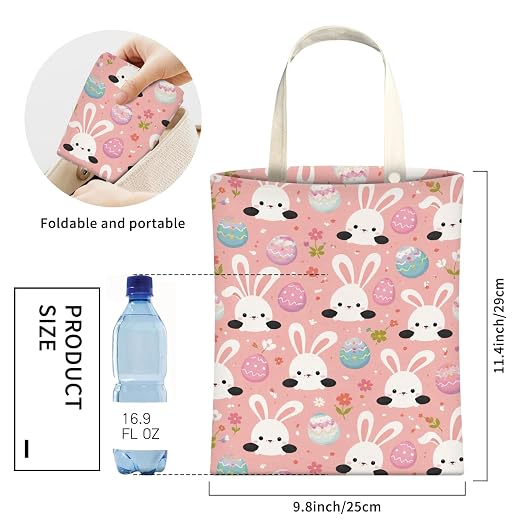 Cute Car Trash Can, Hanging Canvas Car Back Seat Organizer and Storage Bag, Funny Car Trash Bag for Travelling, Outdoor Cute Pink Bunny Egg