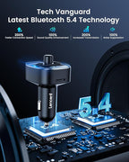 Bluetooth 5.4 FM Transmitter Car Adapter 48W [PD 30W & 18W] [7 Color Light] [Fast Charging] Wireless Radio Music Adapter Hands-Free Calling, Support USB Drive & TF Card