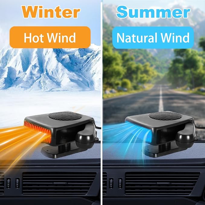 Portable Car Heaters for Vehicle,12V Car Heater that Plugs into Cigarette Lighter,360° Rotatable Windshield Defroster 200W Fast Heating in 60s Portable Heater for Car,RV,SUV