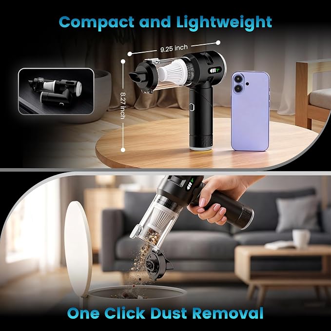 Handheld Car Vacuum Cleaner,25000PA Strong Cyclonic Suction Foldable Mini Vacuum Portable Cordless with Digital Display and One Touch Dust Removal for Car, Home, Office, Kitchen (Silver)