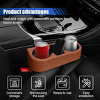 Car Cup Holder, PU Leather Cover Auto Front Seat Organizer, Brown | Multifunctional Cup Drink Holder, Gap Filler Coin Bucket Storage Box, Console Side Pocket, Cell Mobile Phone Holder