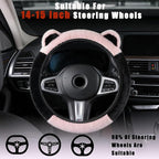 Fluffy Car Steering Wheel Cover with Cute Ears Fit 14"-15" Black and Pink | Steering Wheel Covers with Keychain Universal Elastic Steering Wheel Protector Accessories for Women Girls