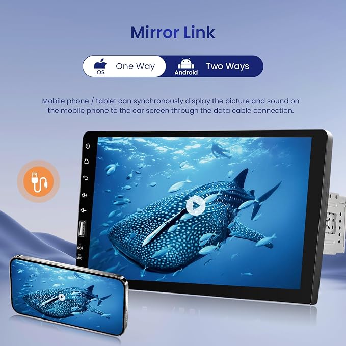 Single Din CarPlay & Android Auto Car Radio, 9-Inch Touch Screen Car Stereo with Bluetooth, Mirror Link, FM/AM Audio, GPS, USB,EQ,Backup Camera Input & SWC+MIC, Car Multimedia Player
