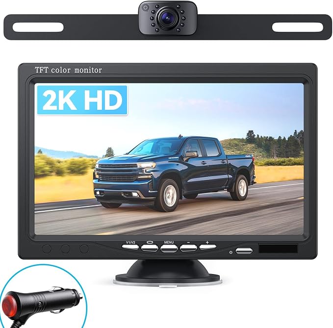 Backup Camera for Truck 7' HD 2K Front/Rear View Monitor kit IP69 Waterproof Night Vision DIY Grid Lines for Car RVs Trucks Tractors Bus Semi-Trailers Pickup AY7