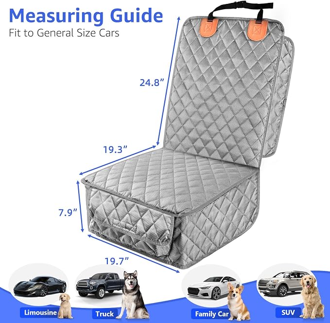 Front Seat Cover 2 Pack, Full Protection Dog Car Seat Cover with Side Flaps, Nonslip Scratchproof Captain Chair Seat Cover Fits for Cars, Trucks, SUVs, Jeep (Gray)
