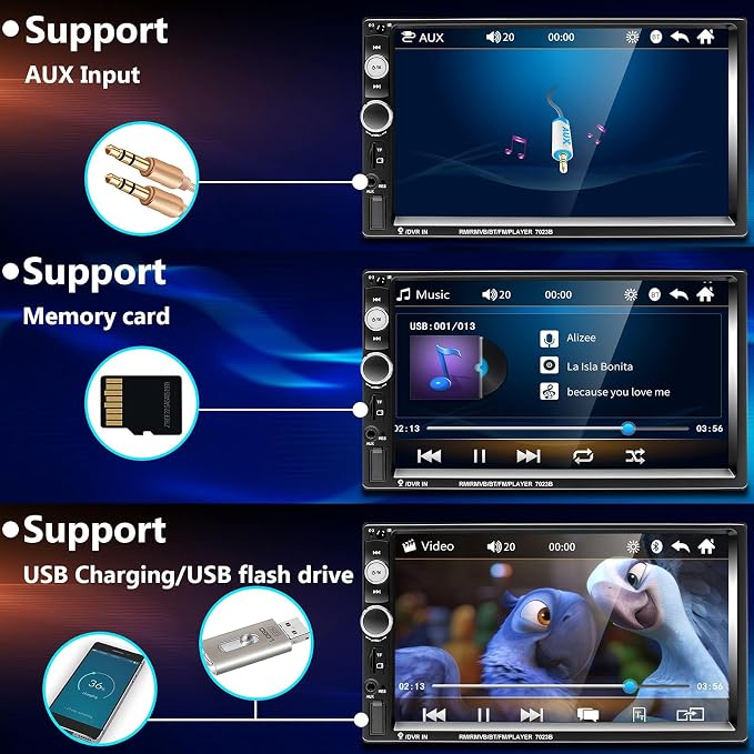 Double Din Car Stereo Radio 7 Inch Touch Screen Bluetooth Handsfree Mirror Link USB SD FM Audio Receiver with Backup Camera Wireless Steering Wheel Control